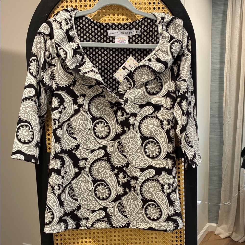 Gretchen Scott Designs Black and White Paisley Top